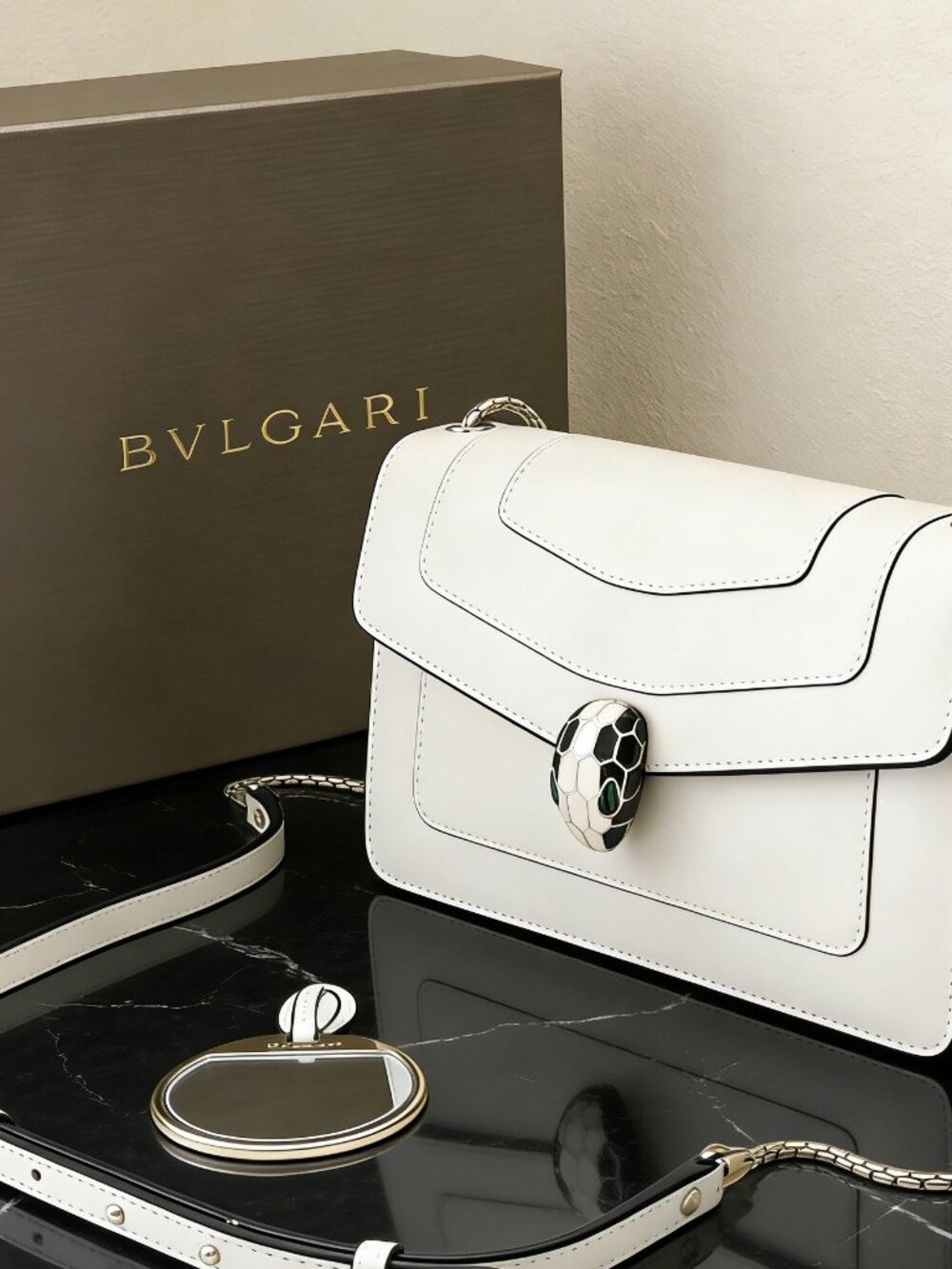 BVLGARI Serpenti Forever Medium Shoulder Bag White